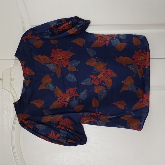 Christian Dior blouse floral puff sleeve size 10 button back closure vtg - Picture 5 of 11